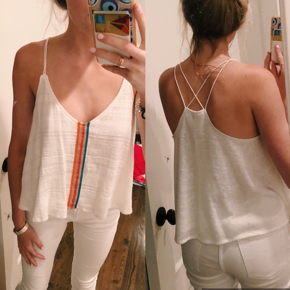PPLA Clothing White Strappy Tank with Candy Stripe
